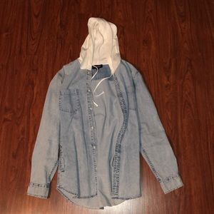 Denim Jacket with White Hood